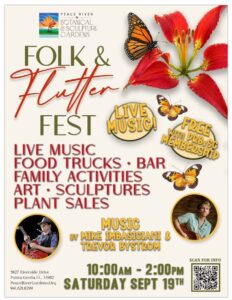 Peace River Botanical and Sculpture Gardens Folk and Flutter Fest flyer for Saturday, September 19