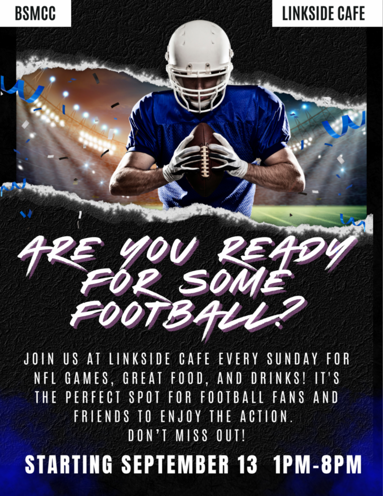 Football player flyer for NFL Sundays at Linkside Cafe starting September 13
