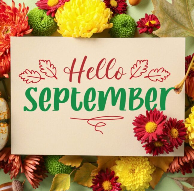 Hello September card with an autumn composition