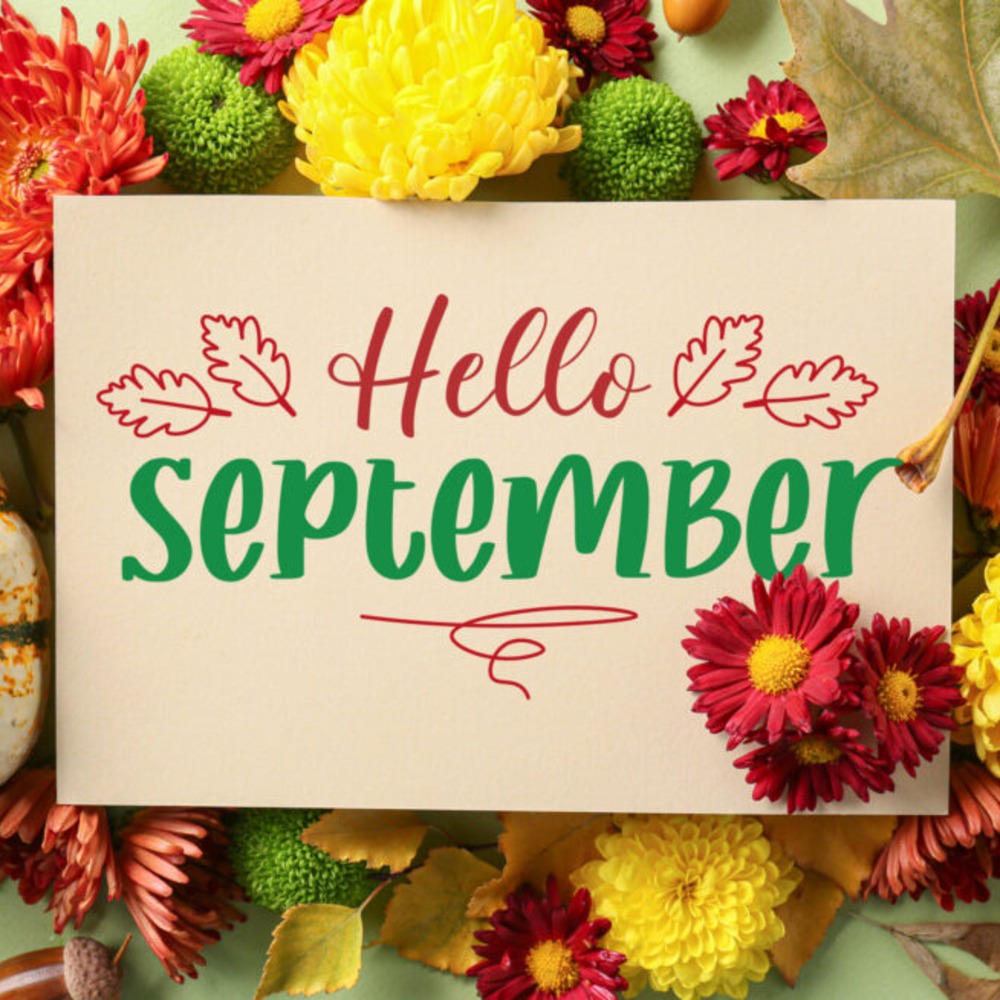 Hello September card with an autumn composition